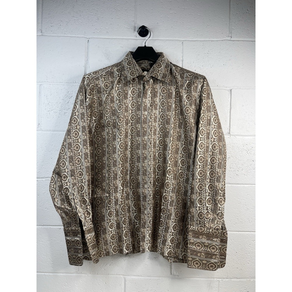 Cigar Couture Collectable Mens Microfiber Black and Brown‎ French Cuff Shirt XL